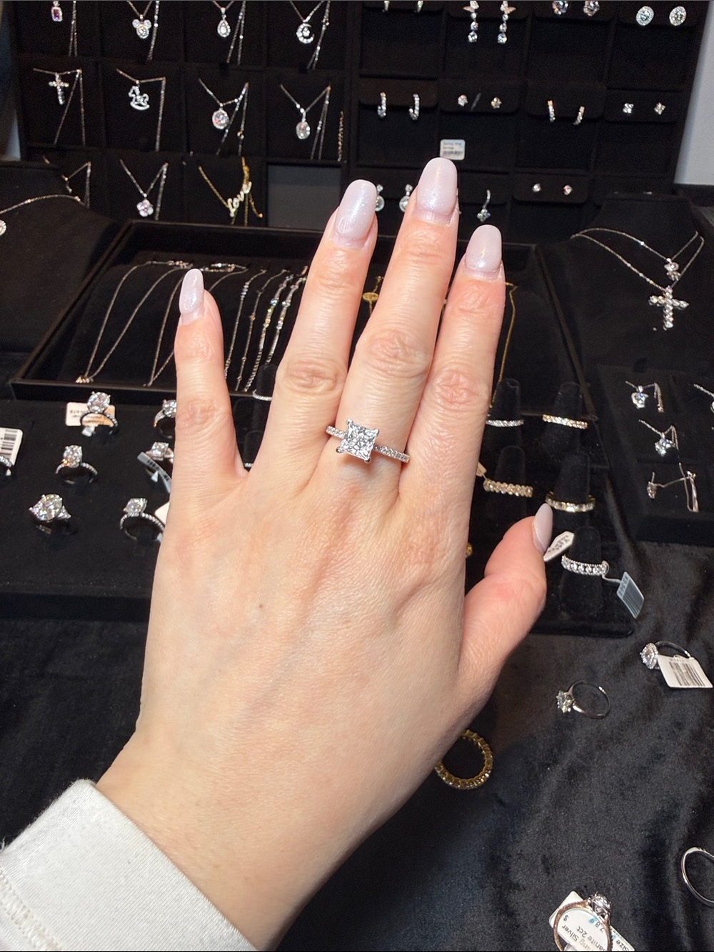 Sterling Silver Square-Cut Halo Engagement Ring - White